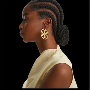 Tory Burch Britten Cut Out 18k gold plated  hoop earrings New